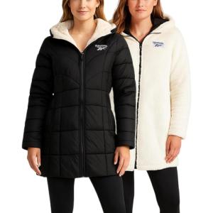 imageReebok Womens Winter Jacket  Sherpa Fleece Lined Reversible Insulated Puffer Parka Winter Coats for Women with Faux Fur HoodBlack Ink