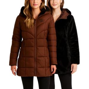 imageReebok Womens Winter Jacket  Sherpa Fleece Lined Reversible Insulated Puffer Parka Winter Coats for Women with Faux Fur HoodCognac