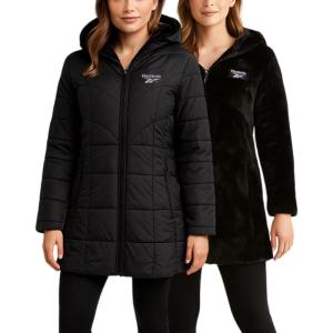 imageReebok Womens Winter Jacket  Sherpa Fleece Lined Reversible Insulated Puffer Parka Winter Coats for Women with Faux Fur HoodEbony