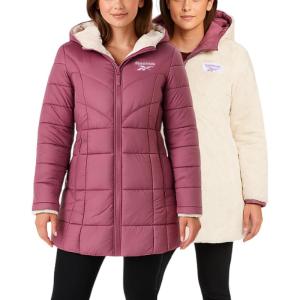 imageReebok Womens Winter Jacket  Sherpa Fleece Lined Reversible Insulated Puffer Parka Winter Coats for Women with Faux Fur HoodOrchid Pink