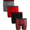 imageReebok Boys Boxer Briefs  4 Pack Soft Comfort Performance Stretch Breathable 5 Inseam Boxer Briefs Boys Underwear 618Red PrintBlackFire Truck RedGrey