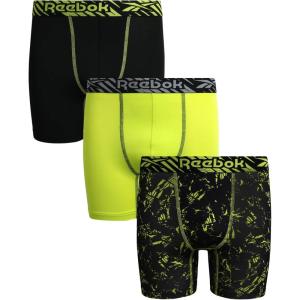 imageReebok Boys Boxer Briefs  3 Pack Performance Soft Stretch Breathable 5 Inseam Boxer Briefs Boys Underwear 618Black PrintNeon YellowBlack