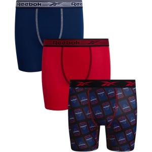 imageReebok Boys Boxer Briefs  3 Pack Performance Soft Stretch Breathable 5 Inseam Boxer Briefs Boys Underwear 618Blue DepthsChinese RedBlack Print