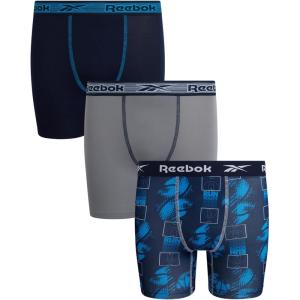 imageReebok Boys Boxer Briefs  3 Pack Performance Soft Stretch Breathable 5 Inseam Boxer Briefs Boys Underwear 618Maritime Blue PrintMaritime BlueStone Grey