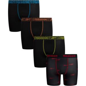 imageReebok Boys Boxer Briefs  4 Pack Soft Comfort Performance Stretch Breathable 5 Inseam Boxer Briefs Boys Underwear 618BlackBlack Print With Contrast