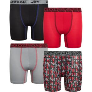 imageReebok Boys Boxer Briefs  4 Pack Soft Comfort Performance Stretch Breathable 5 Inseam Boxer Briefs Boys Underwear 618BlackRedGreyBlack Print