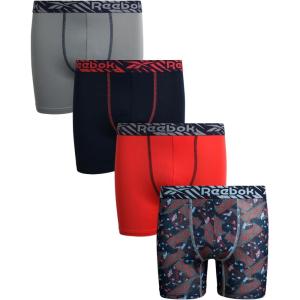 imageReebok Boys Boxer Briefs  4 Pack Soft Comfort Performance Stretch Breathable 5 Inseam Boxer Briefs Boys Underwear 618Maritime Blue PrintGrey RedMaritime Blue