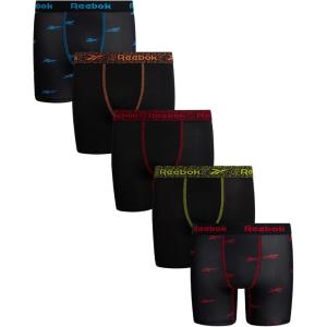 imageReebok Boys Boxer Briefs  5 Pack Performance Soft Stretch Breathable 5 Inseam Boxer Briefs Boys Underwear 618BlackBlackBlackBlack PrintBlack Print