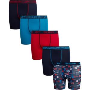 imageReebok Boys Boxer Briefs  5 Pack Performance Soft Stretch Breathable 5 Inseam Boxer Briefs Boys Underwear 618Maritime Blue PrintAtomic BlueChinese Red