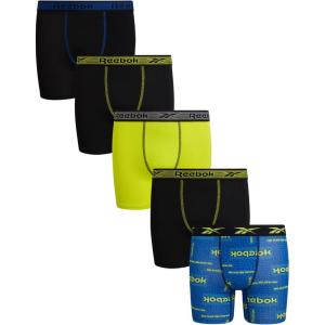 imageReebok Boys Boxer Briefs  5 Pack Performance Soft Stretch Breathable 5 Inseam Boxer Briefs Boys Underwear 618Surf the Web PrintBlackEvening PrimroseBlack
