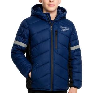 imageReebok Boys Puffer Jacket  Heavyweight Quilted Wind ampamp Water Resistant Boys Winter Coat  Insulated Bubble Kids Winter JacketBatik Blue Navy