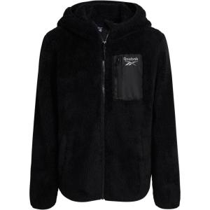 imageReebok Girls Fleece Jacket  Full Zip Soft Sherpa Faux Fur Coat Hooded Winter Jacket  Warm Teddy Coat for GirlsJet Black