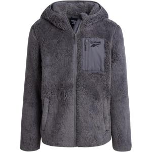 imageReebok Girls Fleece Jacket  Full Zip Soft Sherpa Faux Fur Coat Hooded Winter Jacket  Warm Teddy Coat for GirlsMedium Grey
