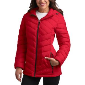 imageReebok Womens Jacket  Lightweight Softshell Quilted Jackets for Women Zip Up Hooded Winter Coat Outerwear with PocketsVector Red Glow