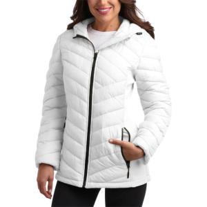 imageReebok Womens Jacket  Lightweight Softshell Quilted Jackets for Women Zip Up Hooded Winter Coat Outerwear with PocketsWhite Mist