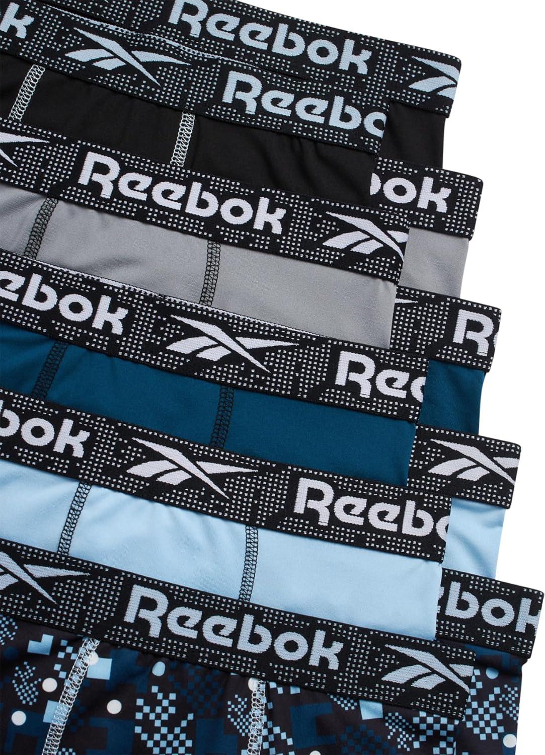 imageReebok Boys Boxer Briefs  10 Pack Performance Soft Stretch Breathable 5 Inseam Boxer Briefs Boys Underwear 618Black PrintSky BlueBlackLegion BlueStone Grey