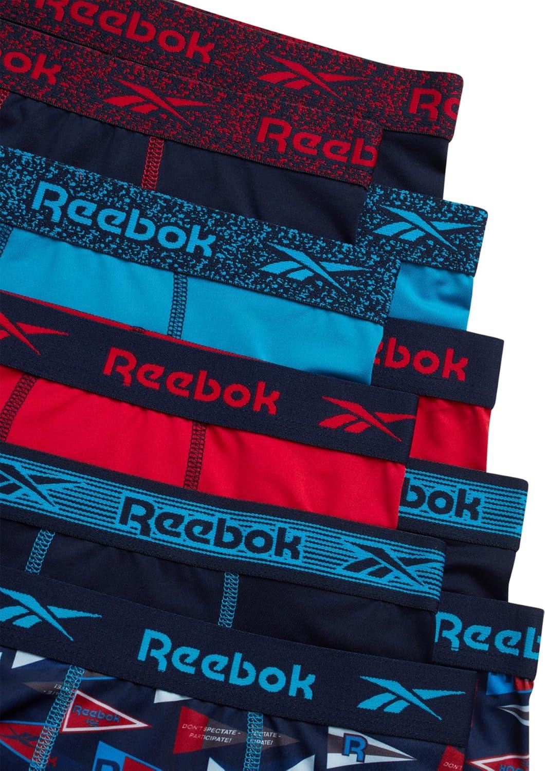 imageReebok Boys Boxer Briefs  10 Pack Performance Soft Stretch Breathable 5 Inseam Boxer Briefs Boys Underwear 618Maritime Blue PrintAtomic BlueChinese Red