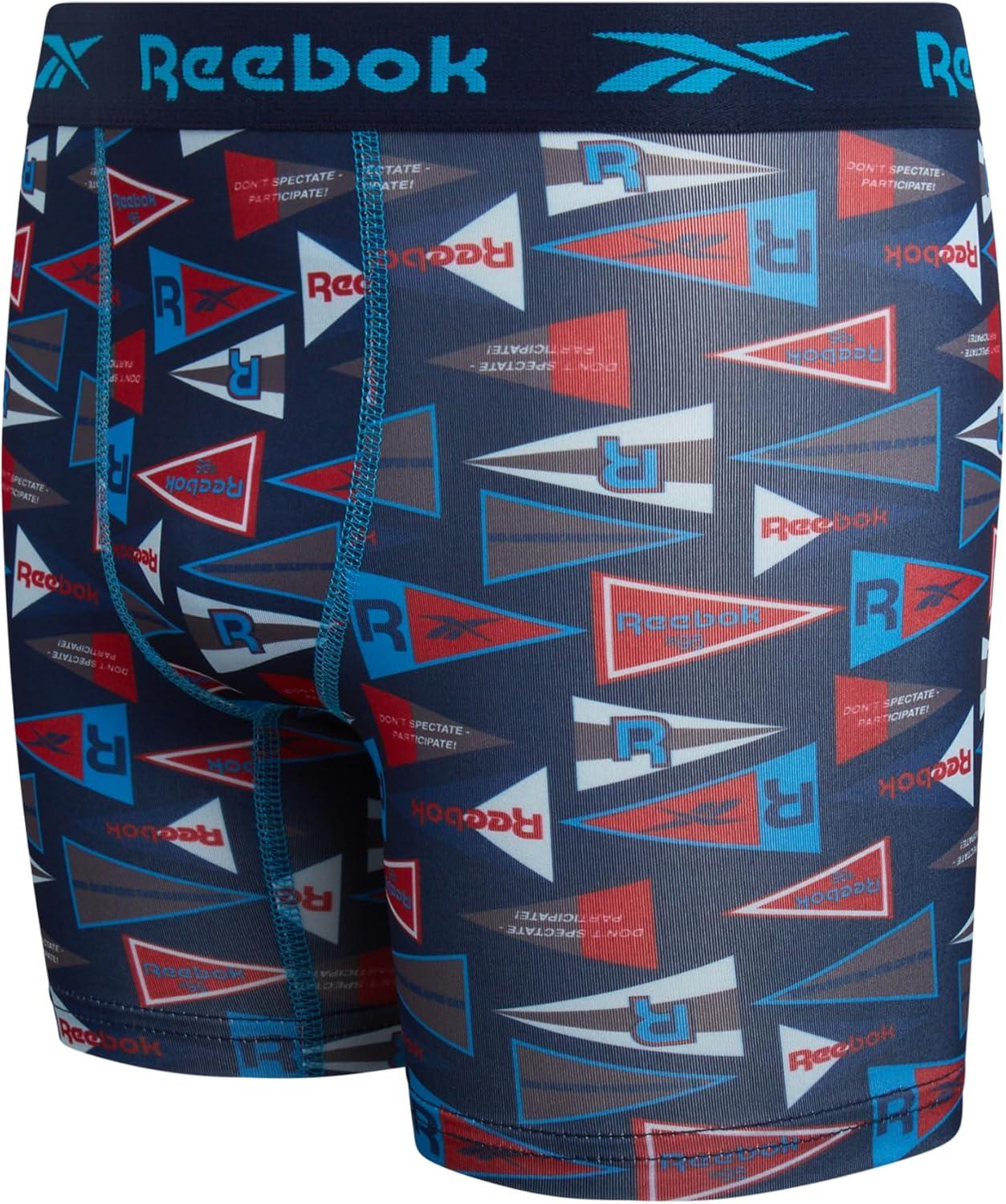 imageReebok Boys Boxer Briefs  10 Pack Performance Soft Stretch Breathable 5 Inseam Boxer Briefs Boys Underwear 618Maritime Blue PrintAtomic BlueChinese Red