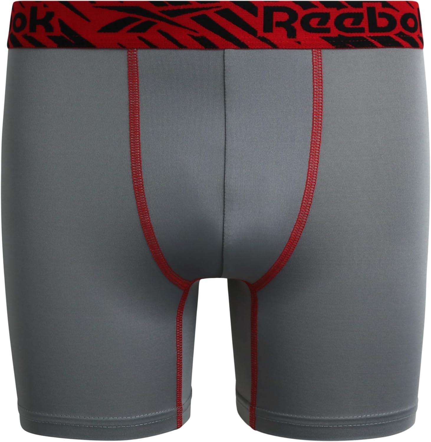 imageReebok Boys Boxer Briefs  10 Pack Performance Soft Stretch Breathable 5 Inseam Boxer Briefs Boys Underwear 618Red PrintGreyRedBlackGrey