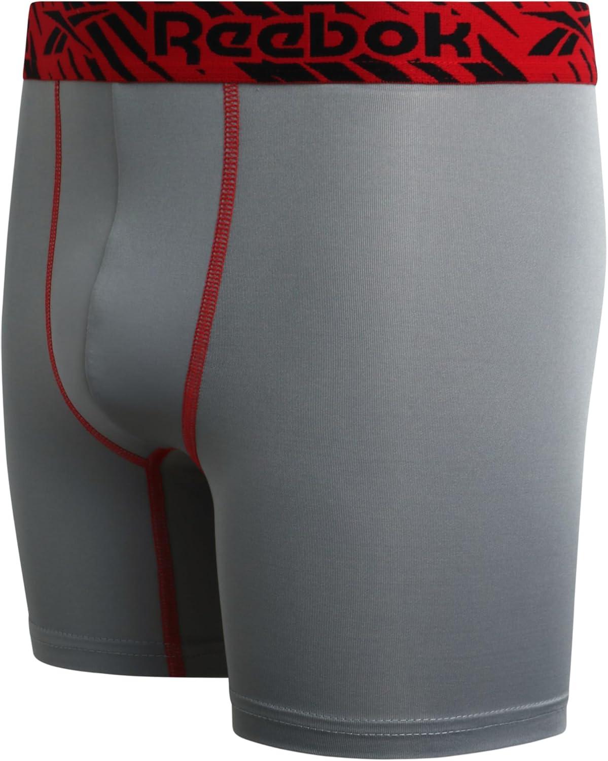 imageReebok Boys Boxer Briefs  10 Pack Performance Soft Stretch Breathable 5 Inseam Boxer Briefs Boys Underwear 618Red PrintGreyRedBlackGrey