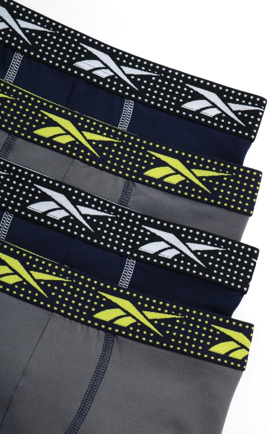 imageReebok Boys Boxer Briefs  4 Pack Moisture Wicking Performance 5 Inseam Boxer Briefs Boys Underwear Sizes 618Smoked GreyNavy