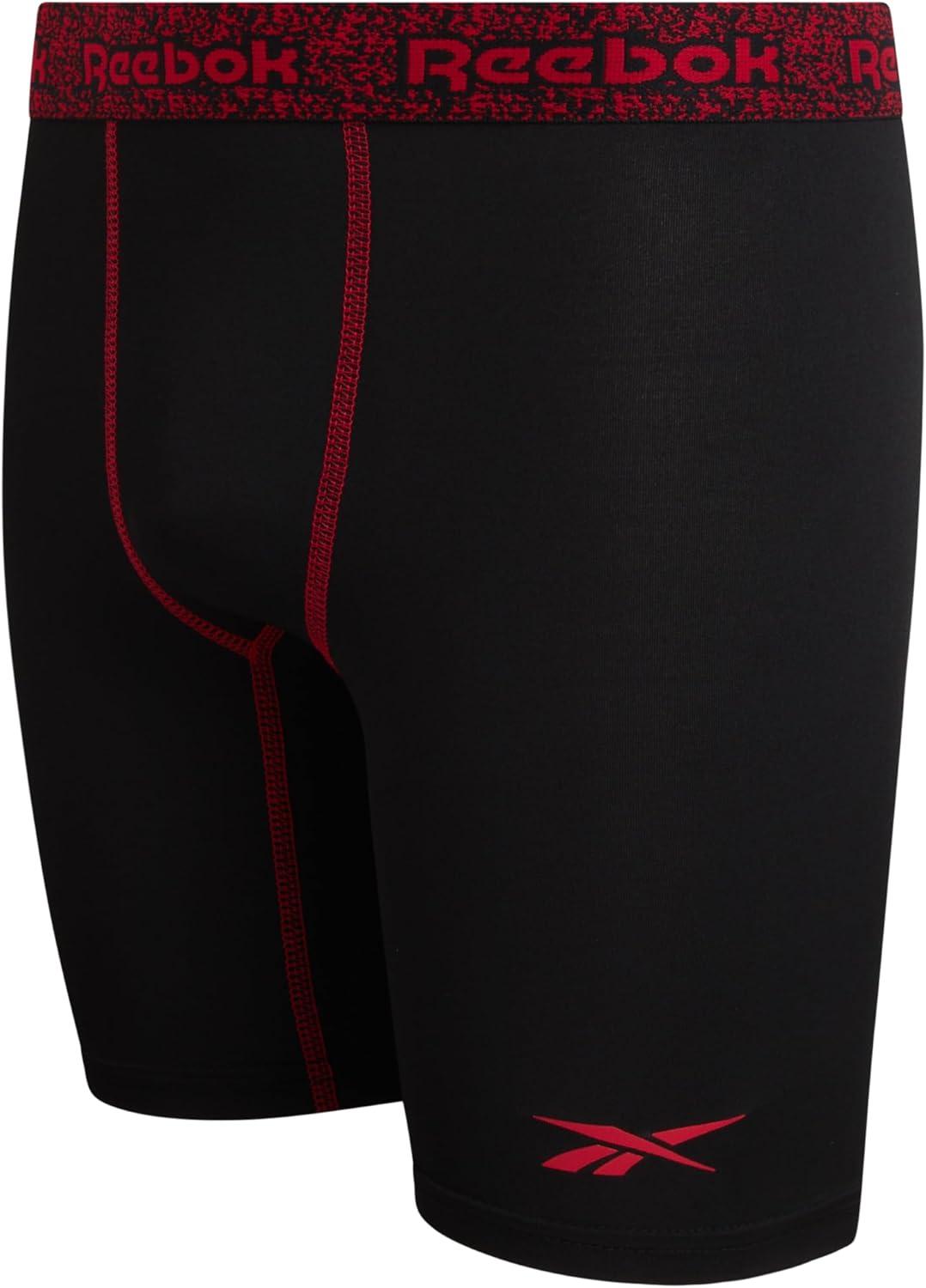 imageReebok Boys Boxer Briefs  6 Pack Performance 6 Inseam Long Leg Boxer Briefs Boys Underwear with Support Pouch 618Classic Black With Contrast