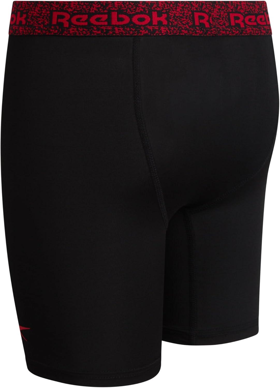 imageReebok Boys Boxer Briefs  6 Pack Performance 6 Inseam Long Leg Boxer Briefs Boys Underwear with Support Pouch 618Classic Black With Contrast