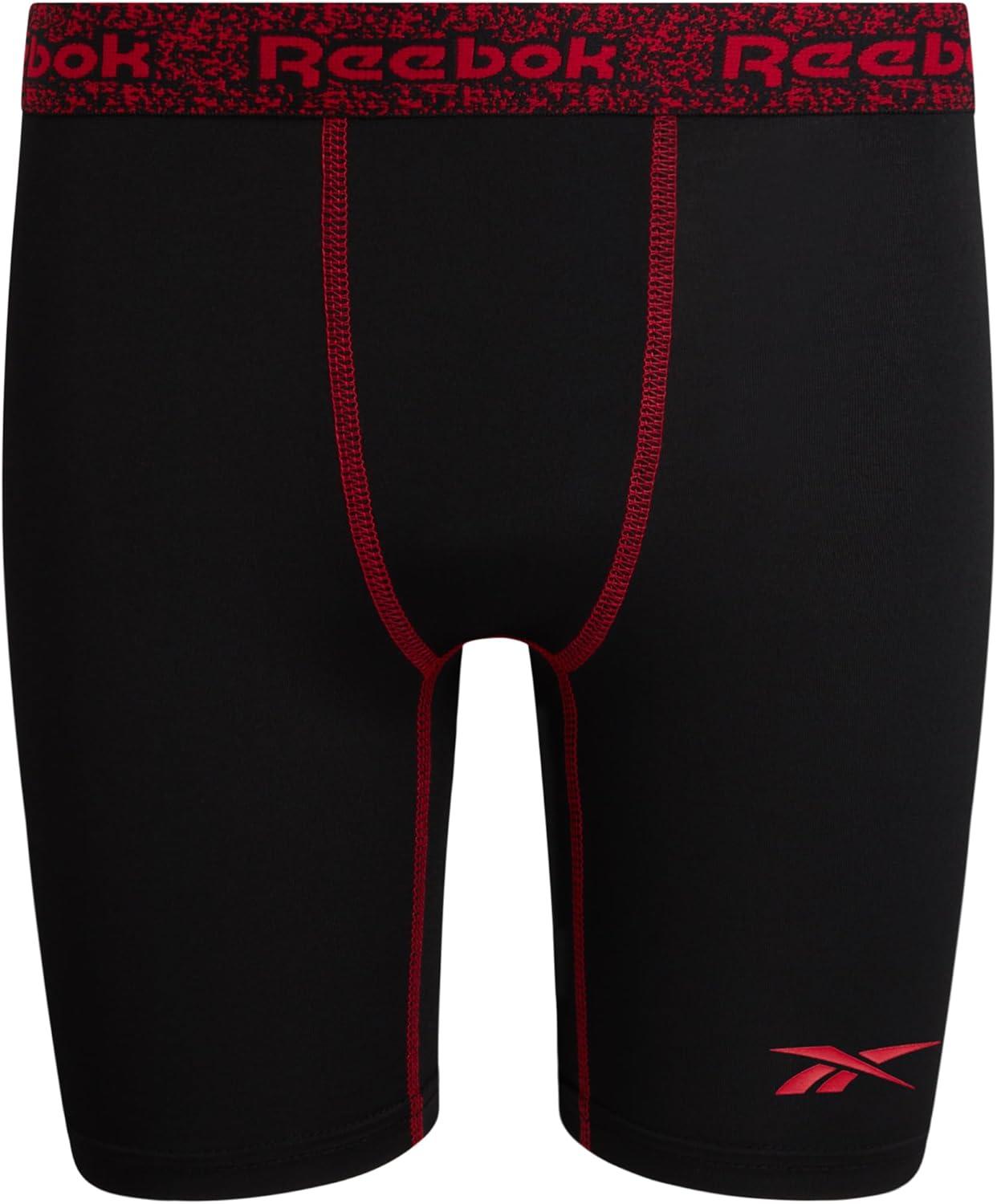 imageReebok Boys Boxer Briefs  6 Pack Performance 6 Inseam Long Leg Boxer Briefs Boys Underwear with Support Pouch 618Classic Black With Contrast