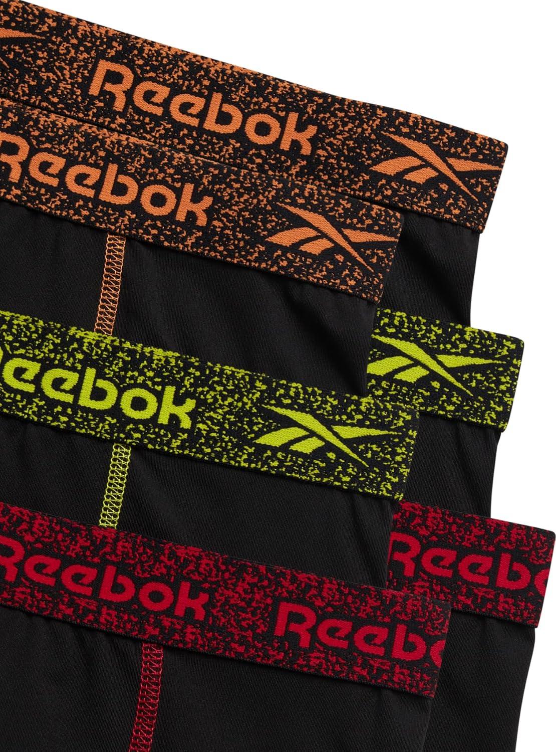 imageReebok Boys Boxer Briefs  6 Pack Performance 6 Inseam Long Leg Boxer Briefs Boys Underwear with Support Pouch 618Classic Black With Contrast