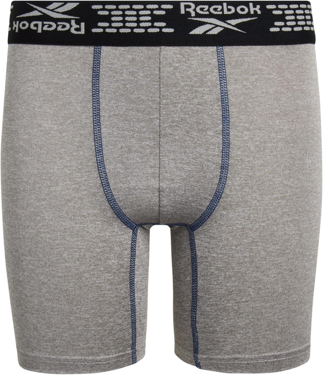 imageReebok Boys Boxer Briefs  6 Pack Performance 6 Inseam Long Leg Boxer Briefs Boys Underwear with Support Pouch 618Light GreyYellowNavy
