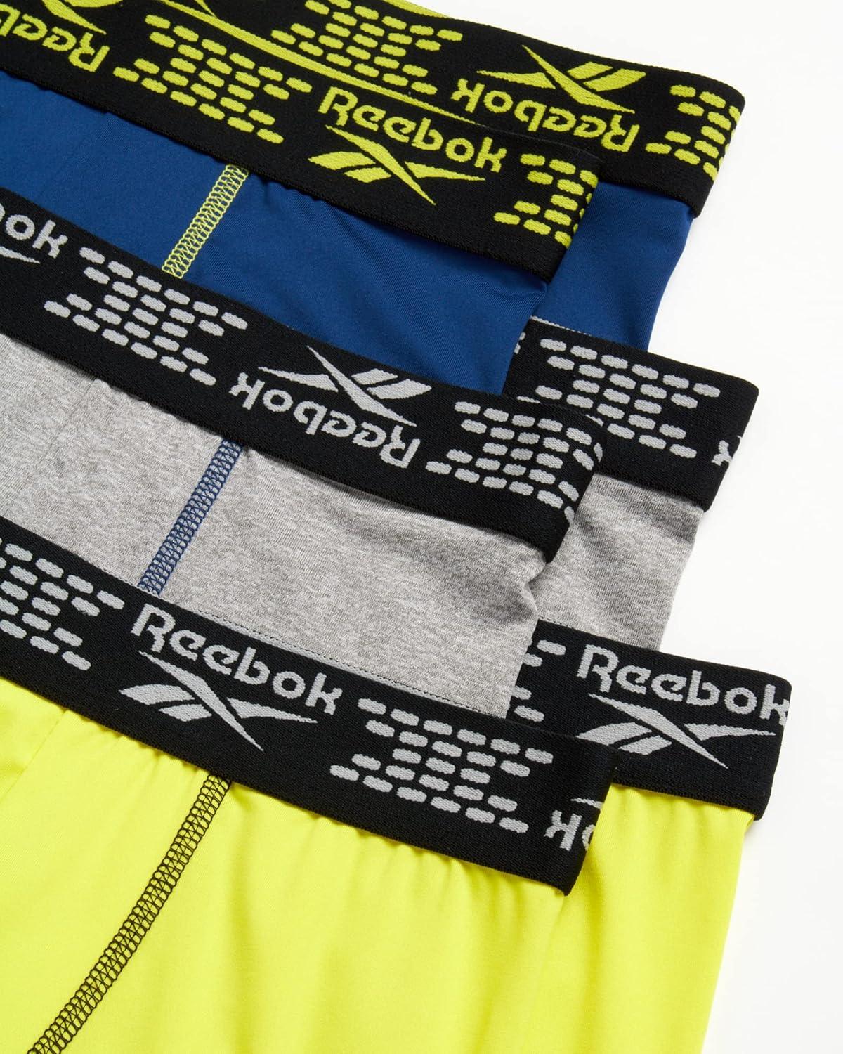 imageReebok Boys Boxer Briefs  6 Pack Performance 6 Inseam Long Leg Boxer Briefs Boys Underwear with Support Pouch 618Light GreyYellowNavy