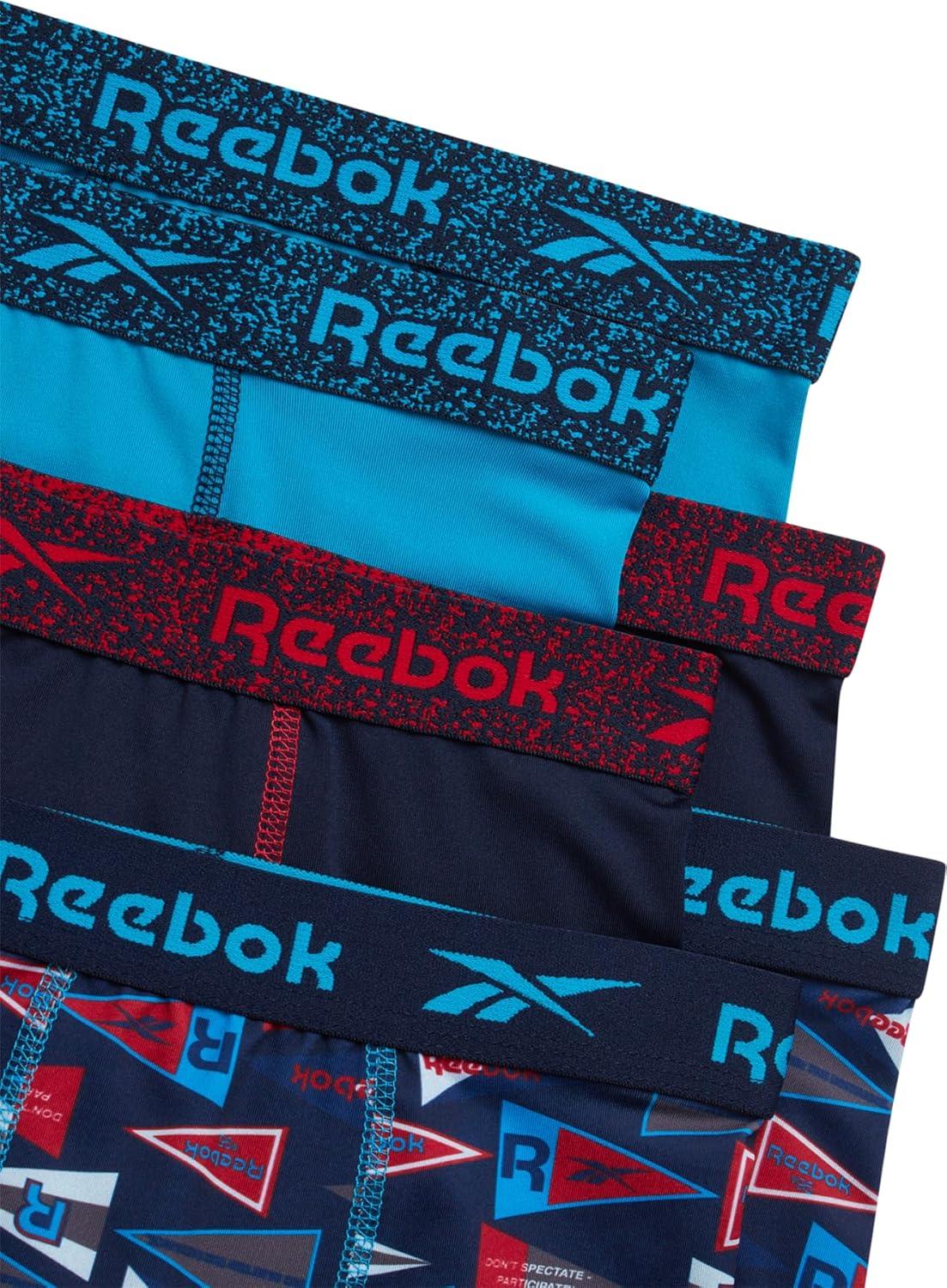 imageReebok Boys Boxer Briefs  6 Pack Performance 6 Inseam Long Leg Boxer Briefs Boys Underwear with Support Pouch 618Maritime Blue PrintMaritime BlueAtomic Blue