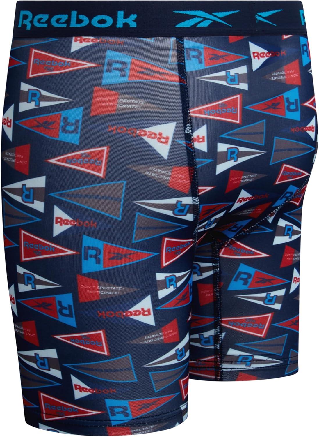 imageReebok Boys Boxer Briefs  6 Pack Performance 6 Inseam Long Leg Boxer Briefs Boys Underwear with Support Pouch 618Maritime Blue PrintMaritime BlueAtomic Blue