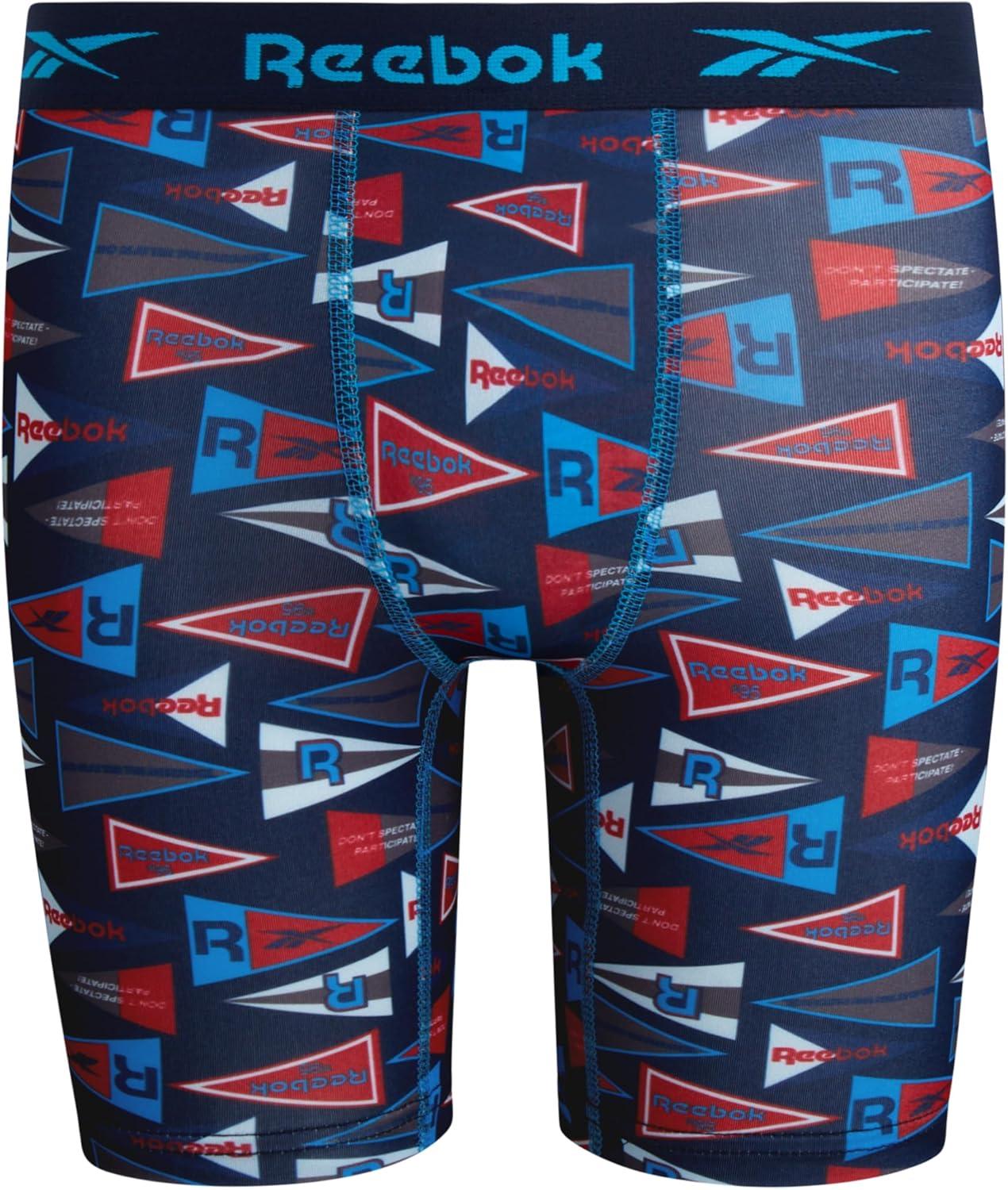 imageReebok Boys Boxer Briefs  6 Pack Performance 6 Inseam Long Leg Boxer Briefs Boys Underwear with Support Pouch 618Maritime Blue PrintMaritime BlueAtomic Blue