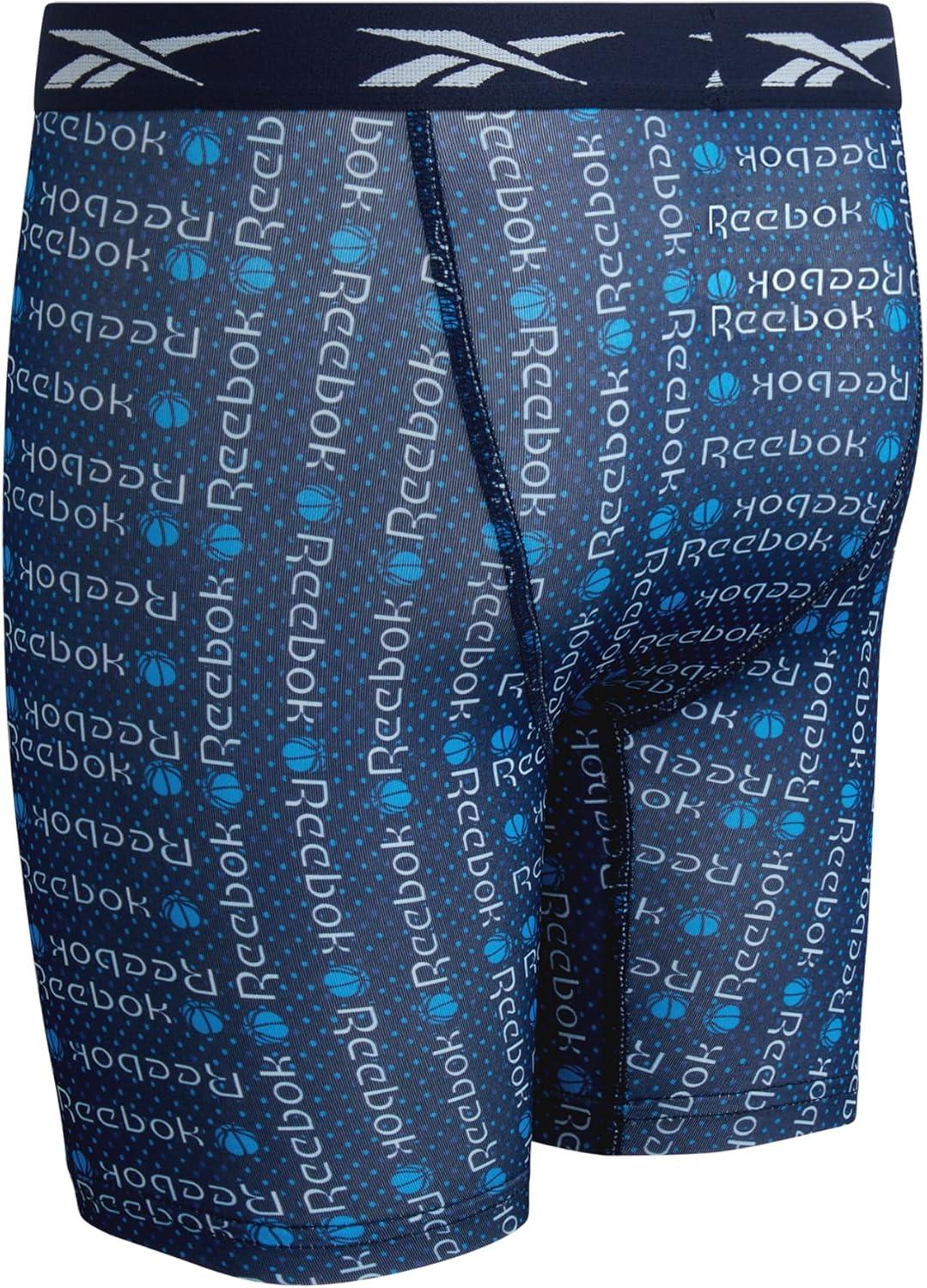 imageReebok Boys Boxer Briefs  6 Pack Performance 6 Inseam Long Leg Boxer Briefs Boys Underwear with Support Pouch 618Maritime BlueStone GreyAtomic Blue Print