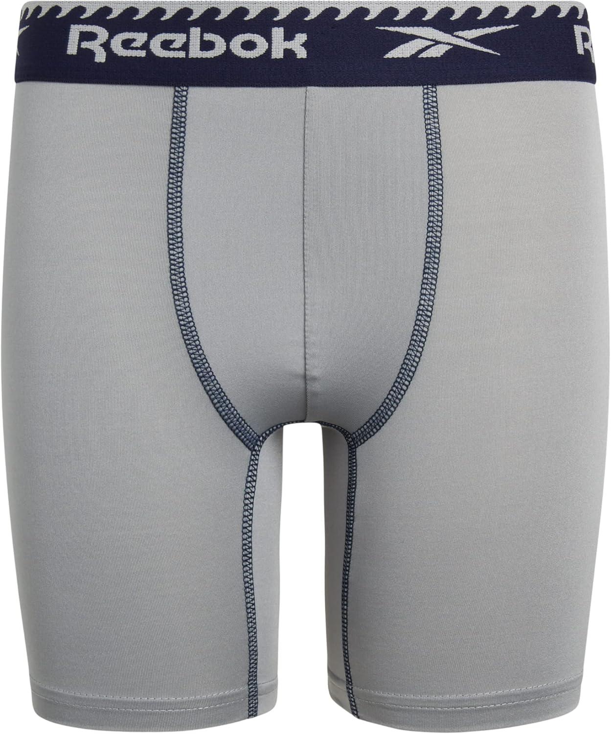 imageReebok Boys Boxer Briefs  6 Pack Performance 6 Inseam Long Leg Boxer Briefs Boys Underwear with Support Pouch 618RedLight GreyNavy