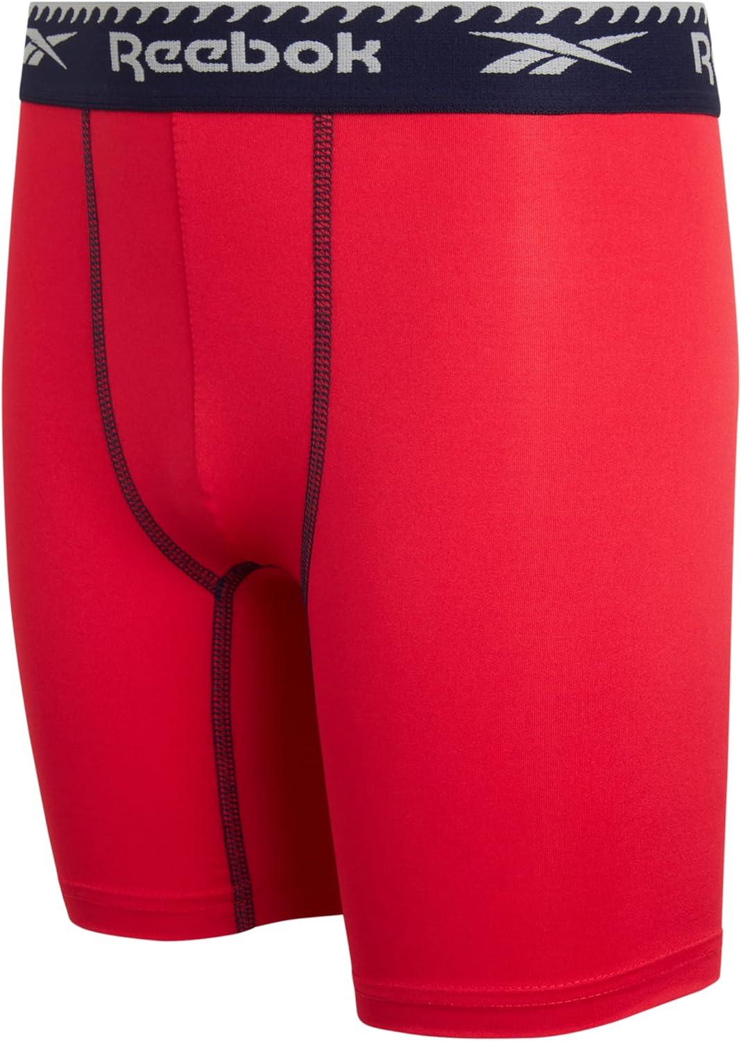 imageReebok Boys Boxer Briefs  6 Pack Performance 6 Inseam Long Leg Boxer Briefs Boys Underwear with Support Pouch 618RedLight GreyNavy