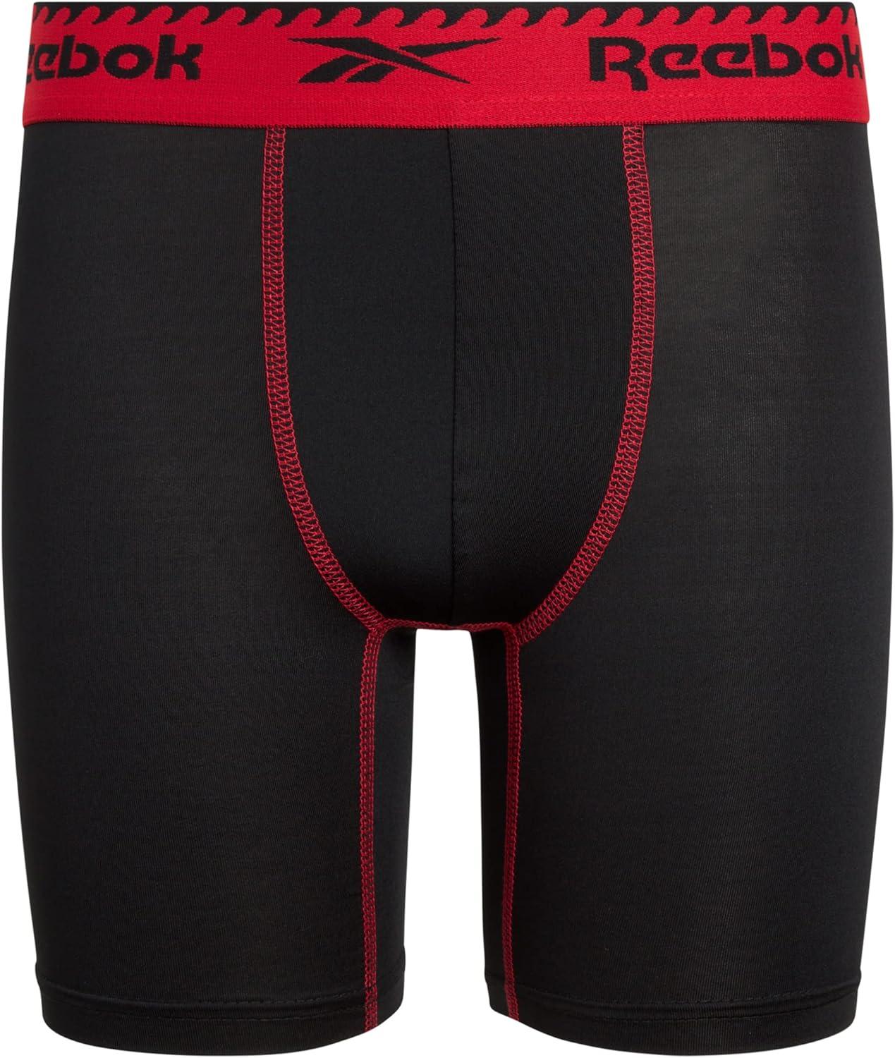 imageReebok Boys Boxer Briefs  6 Pack Performance Long Leg Boxer Briefs Boys Underwear with Support Pouch 6 Inseam 618BlackRed PrintRedBlack