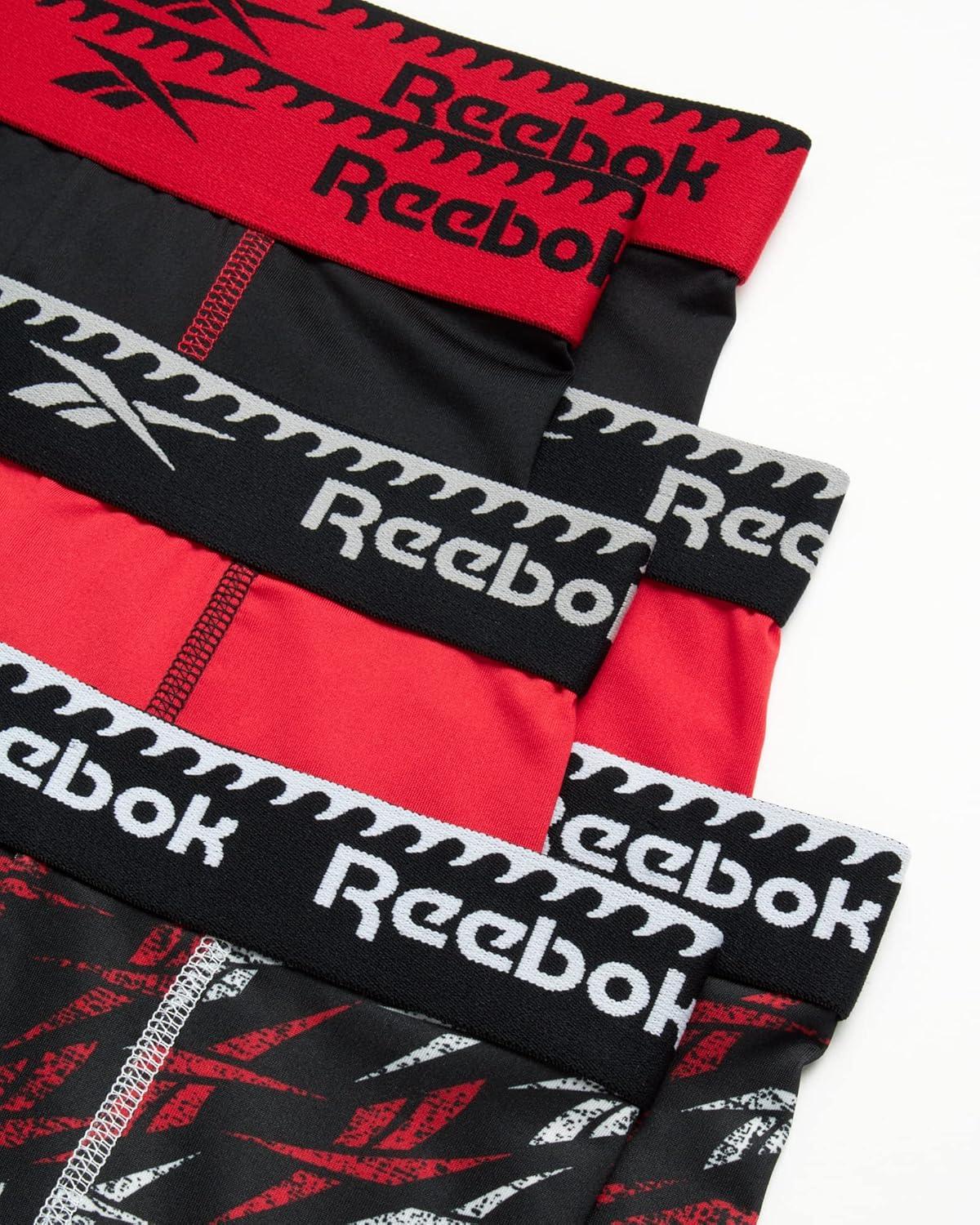 imageReebok Boys Boxer Briefs  6 Pack Performance Long Leg Boxer Briefs Boys Underwear with Support Pouch 6 Inseam 618BlackRed PrintRedBlack
