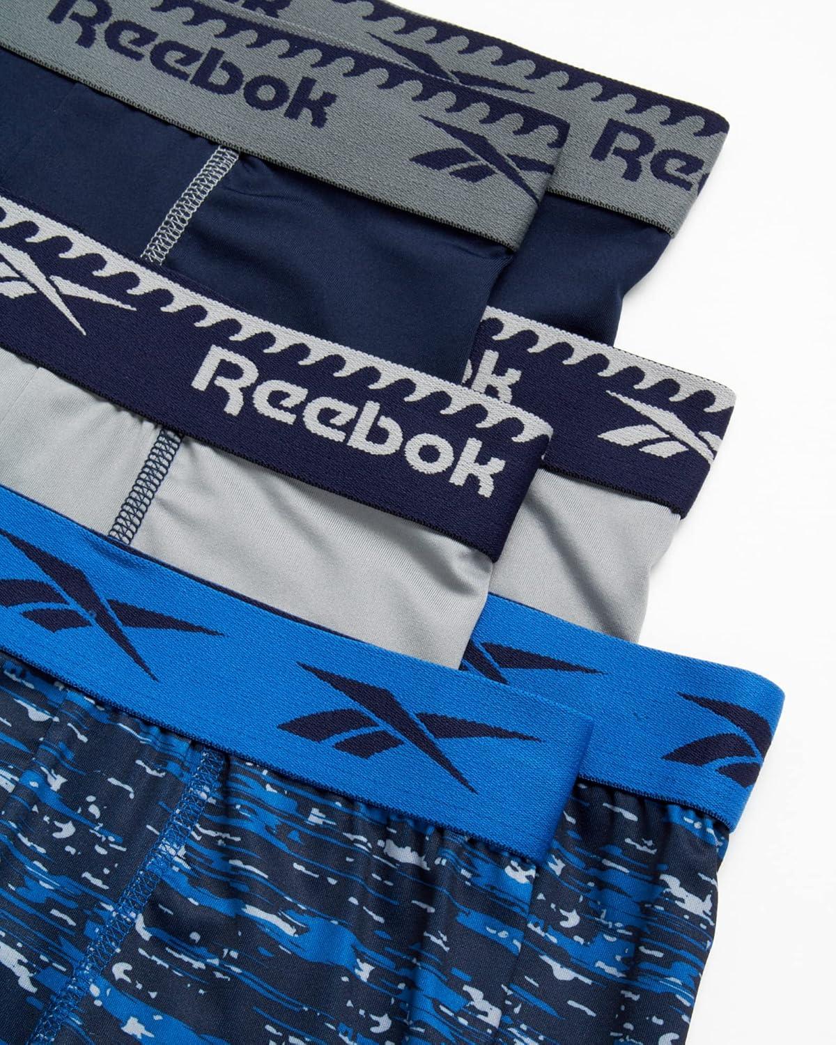 imageReebok Boys Boxer Briefs  6 Pack Performance Long Leg Boxer Briefs Boys Underwear with Support Pouch 6 Inseam 618Blue PrintGreyNavy