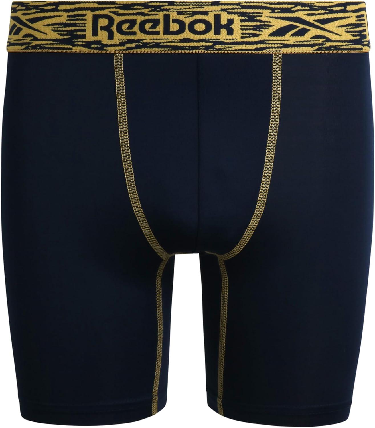 imageReebok Boys Boxer Briefs  6 Pack Performance Long Leg Boxer Briefs Boys Underwear with Support Pouch 6 Inseam 618Blue PrintMaritime BlueAzure Blue