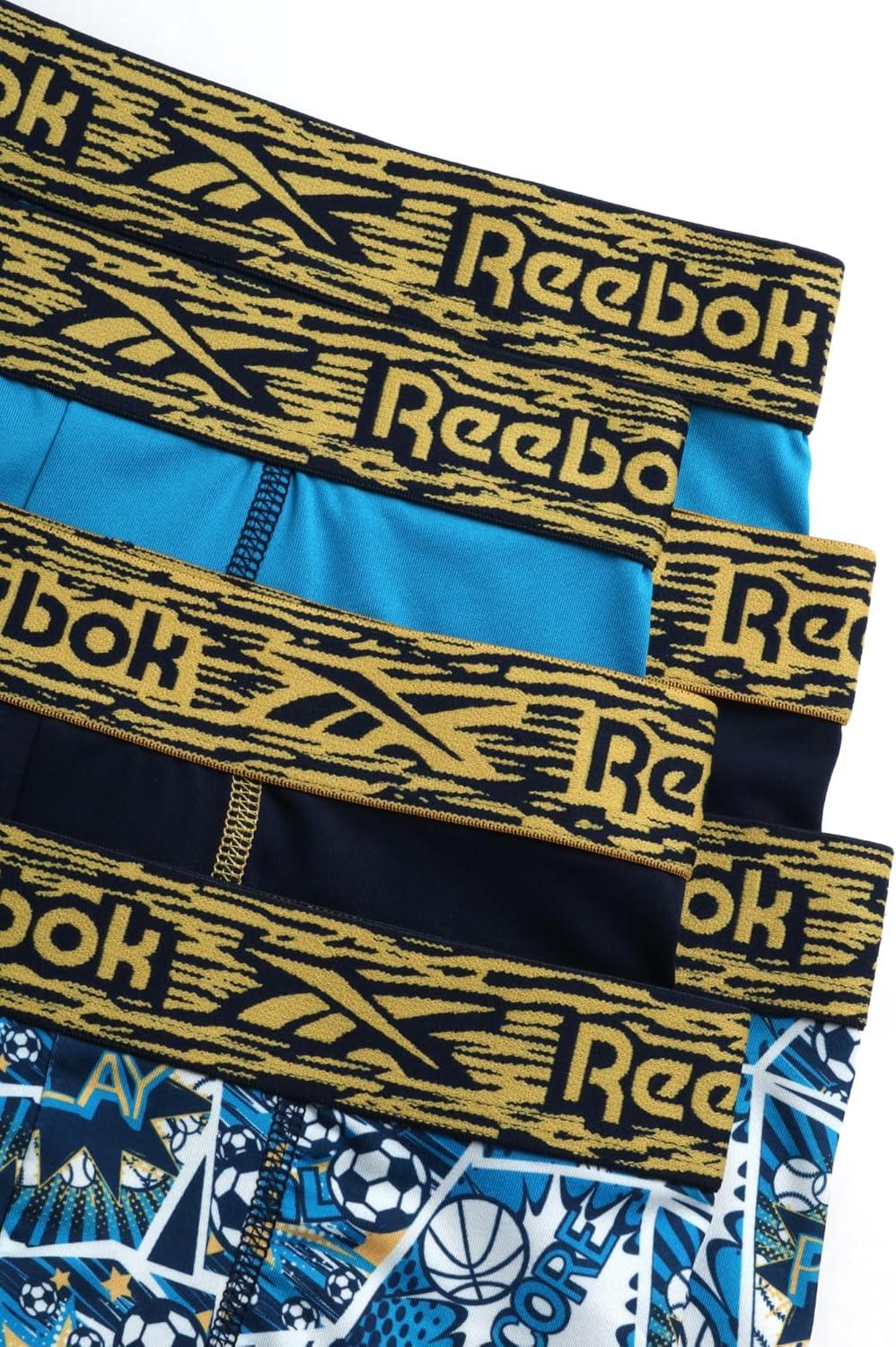imageReebok Boys Boxer Briefs  6 Pack Performance Long Leg Boxer Briefs Boys Underwear with Support Pouch 6 Inseam 618Blue PrintMaritime BlueAzure Blue