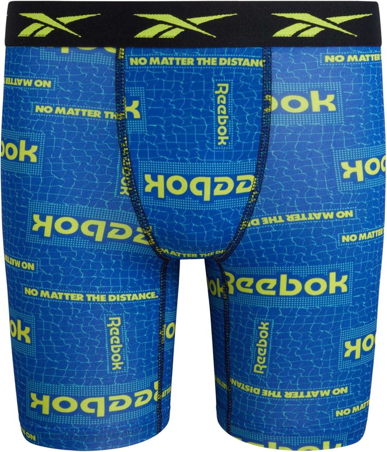 imageReebok Boys Boxer Briefs  6 Pack Performance Long Leg Boxer Briefs Boys Underwear with Support Pouch 6 Inseam 618Cobalt Blue PrintBlackCitrus Green