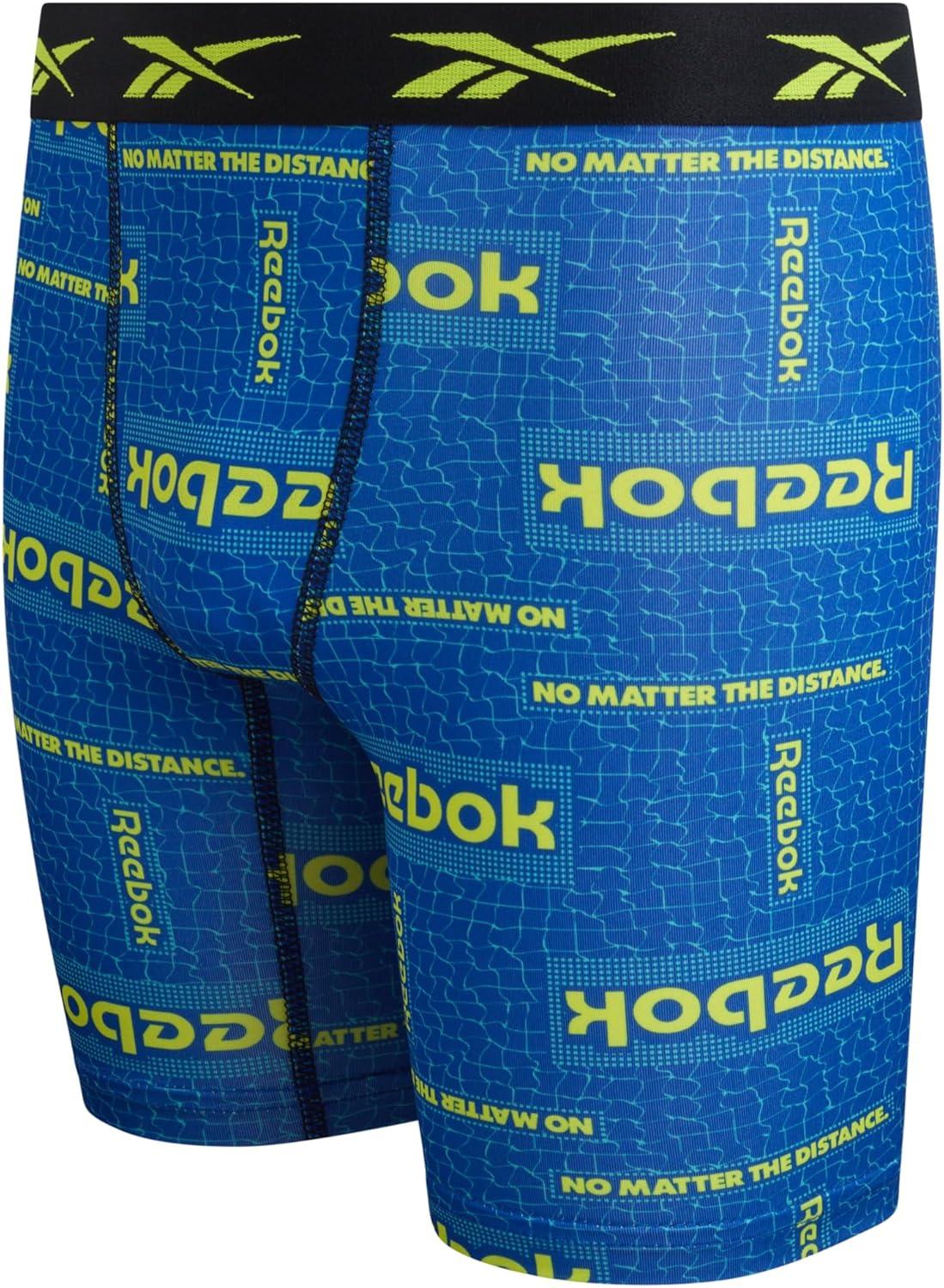 imageReebok Boys Boxer Briefs  6 Pack Performance Long Leg Boxer Briefs Boys Underwear with Support Pouch 6 Inseam 618Cobalt Blue PrintBlackCitrus Green