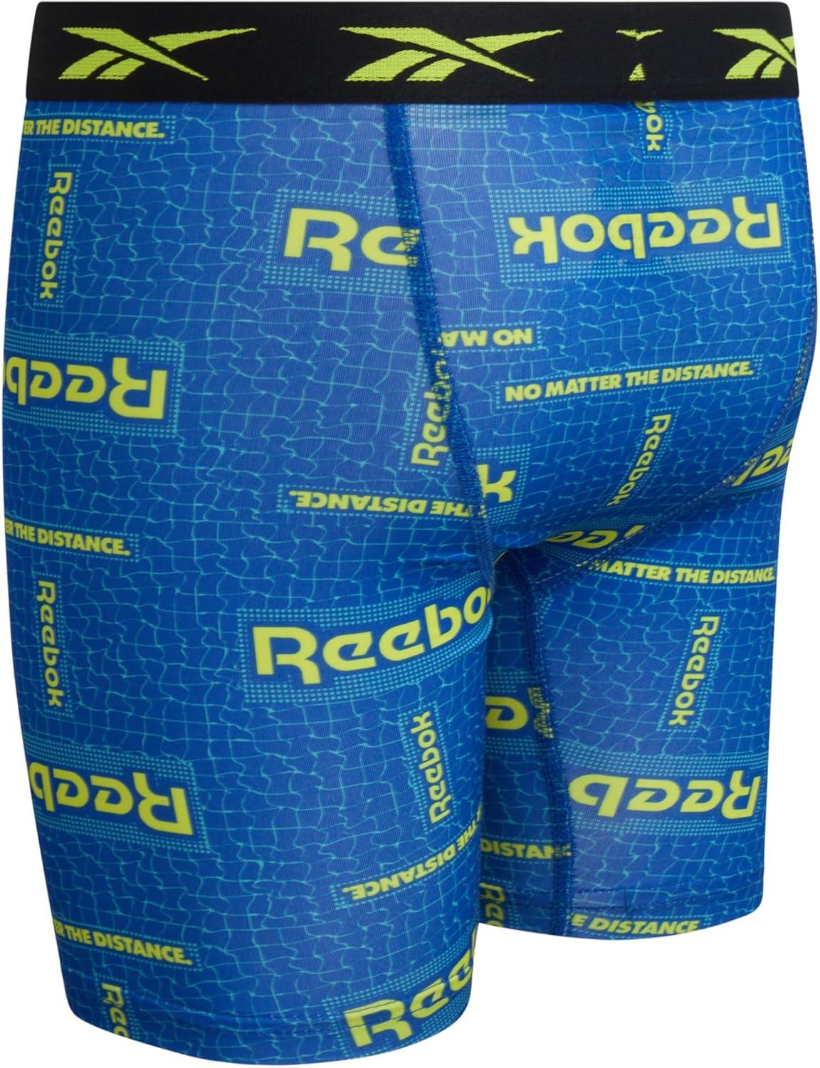 imageReebok Boys Boxer Briefs  6 Pack Performance Long Leg Boxer Briefs Boys Underwear with Support Pouch 6 Inseam 618Cobalt Blue PrintBlackCitrus Green