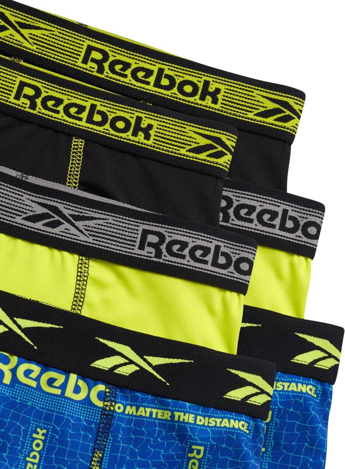 imageReebok Boys Boxer Briefs  6 Pack Performance Long Leg Boxer Briefs Boys Underwear with Support Pouch 6 Inseam 618Cobalt Blue PrintBlackCitrus Green