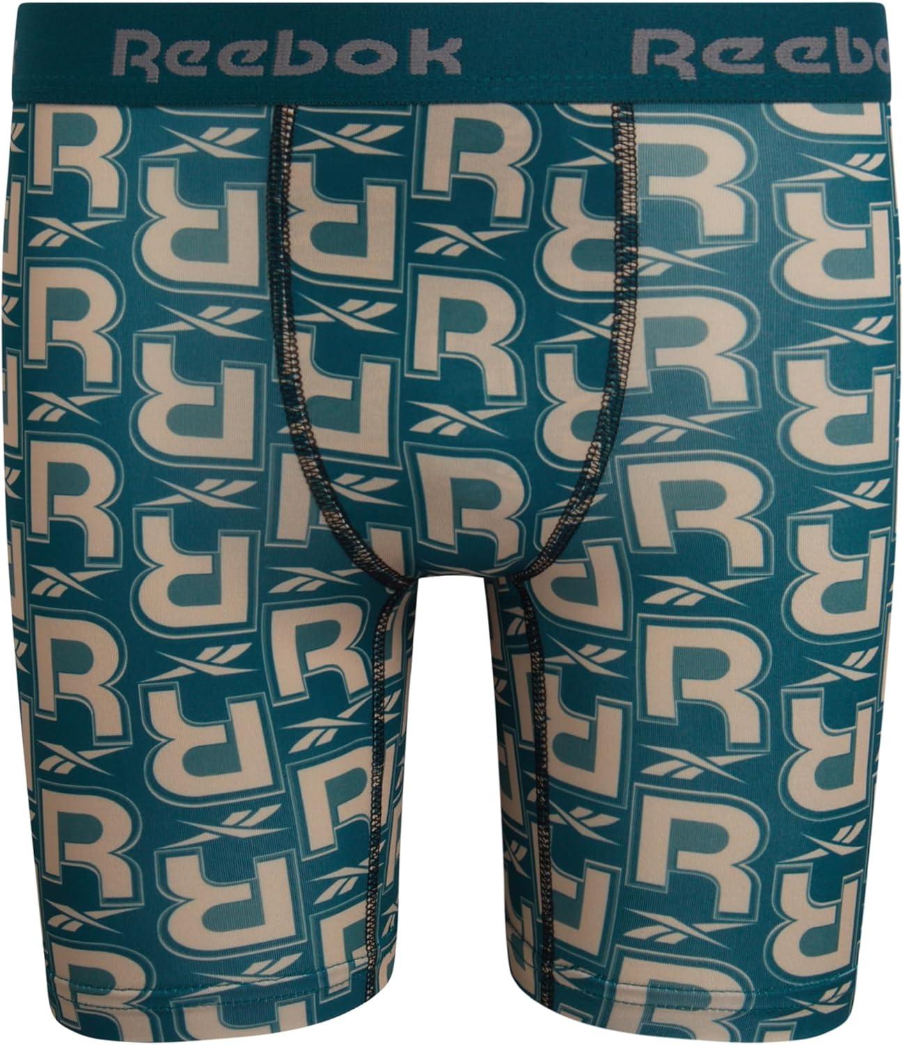 imageReebok Boys Boxer Briefs  6 Pack Performance Long Leg Boxer Briefs Boys Underwear with Support Pouch 6 Inseam 618Dark Sea PrintBlackDark Sea