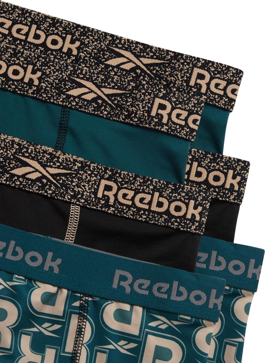 imageReebok Boys Boxer Briefs  6 Pack Performance Long Leg Boxer Briefs Boys Underwear with Support Pouch 6 Inseam 618Dark Sea PrintBlackDark Sea