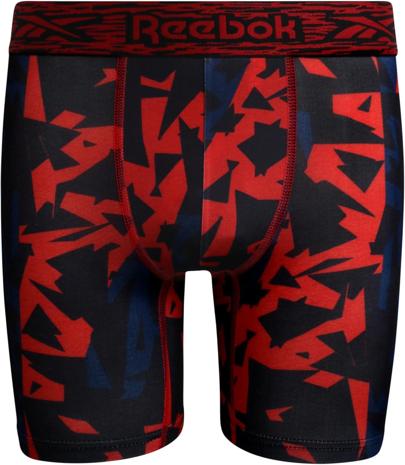 imageReebok Boys Boxer Briefs  6 Pack Performance Long Leg Boxer Briefs Boys Underwear with Support Pouch 6 Inseam 618Red PrintBlackRed