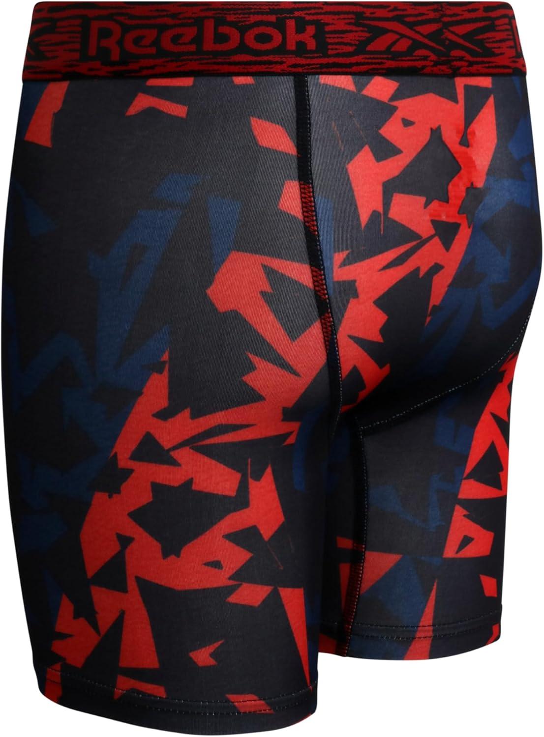 imageReebok Boys Boxer Briefs  6 Pack Performance Long Leg Boxer Briefs Boys Underwear with Support Pouch 6 Inseam 618Red PrintBlackRed